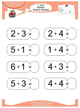 Çocuklar İçin toplam işlemi yaprak testleri 